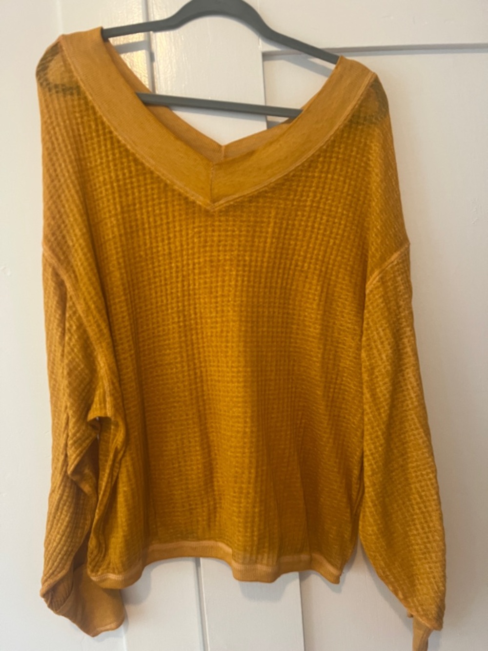 We The Free Waffle V-Neck Sweater - Mustard Yellow